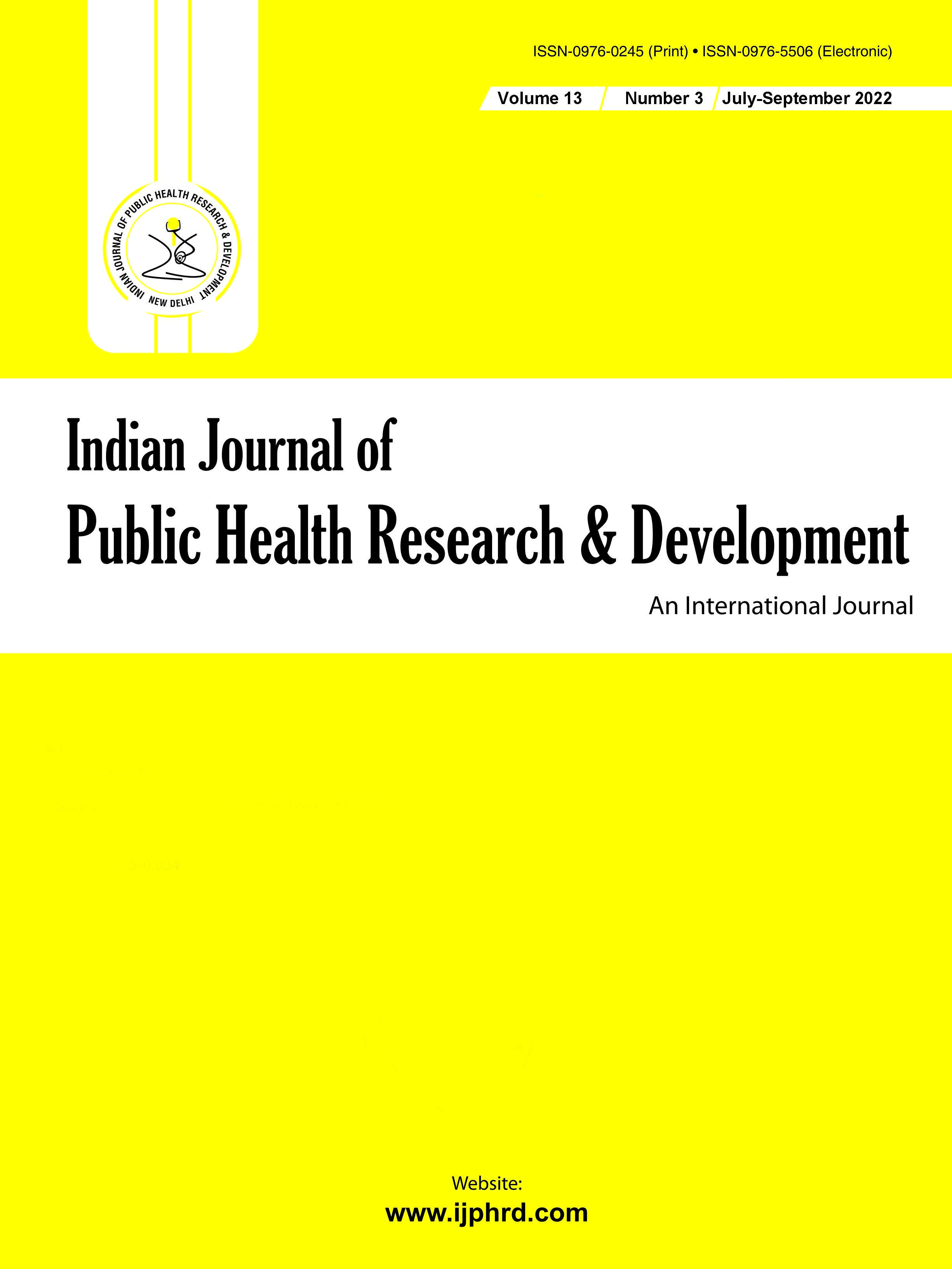 					View Vol. 13 No. 3 (2022): Indian Journal of Public Health Research & Development
				