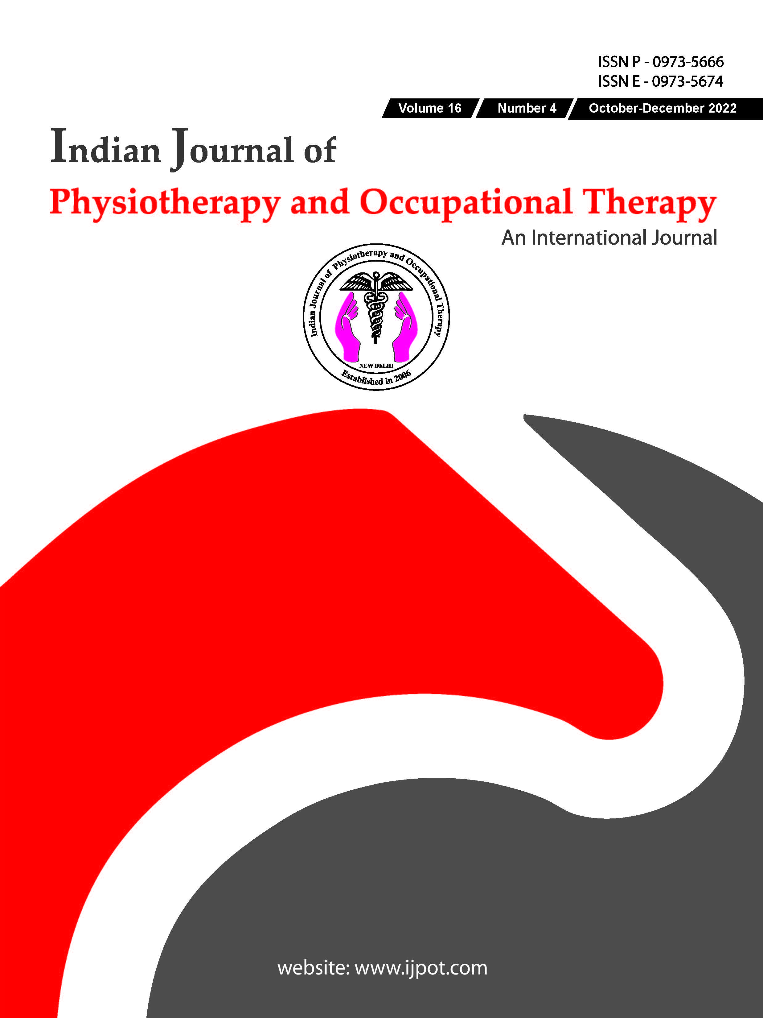 					View Vol. 16 No. 4 (2022): Indian Journal of Physiotherapy and Occupational Therapy
				