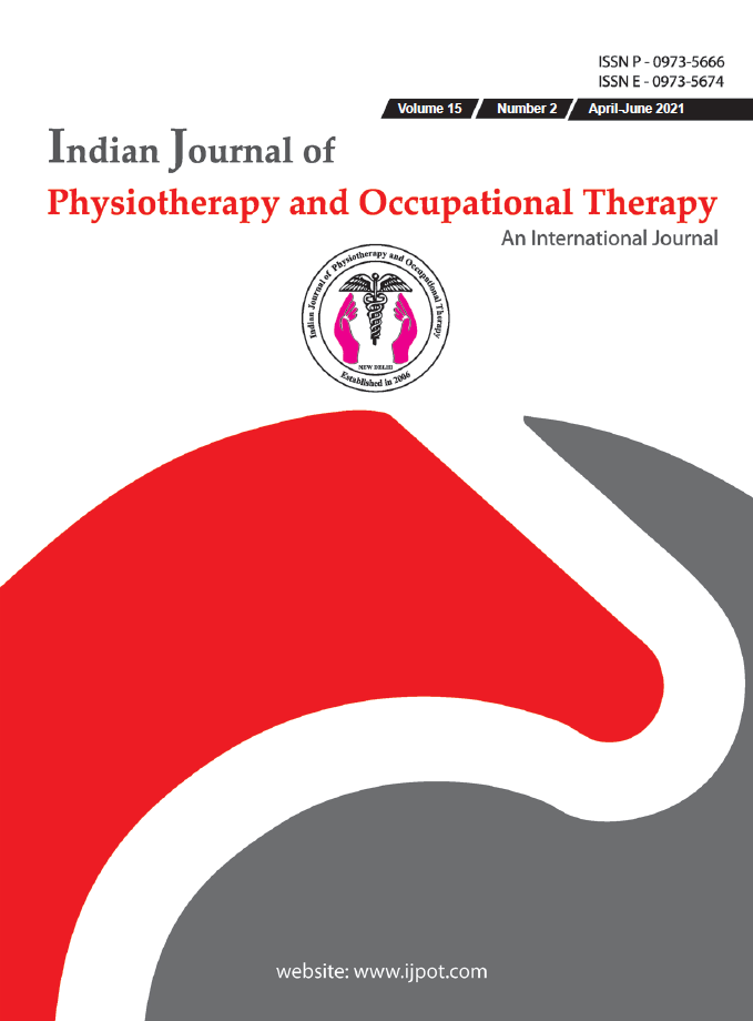 					View Vol. 15 No. 2 (2021):  Indian Journal of Physiotherapy & Occupational Therapy 
				